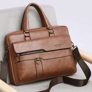 Customs Handbag Retro Crossbody Men’s Business Briefcase PU Leather Office Messenger Bag