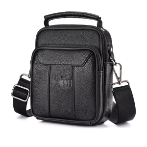 DEABOLAR Men’s Genuine Leather Fashion Travel Large Capacity Messenger Shoulder Bag Black