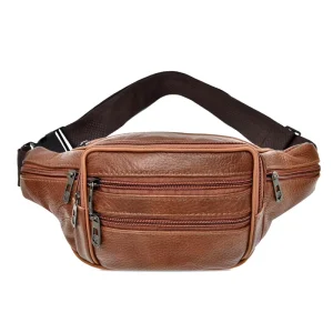 DICHOS Leather Men’s Shoulder Bag with Multiple Compartments Men’s Durable Storage Waist Bag