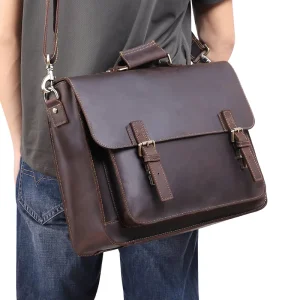 DUJIANG Classic Genuine Leather Laptop Briefcase Vintage Luxury Messenger Bag 15 Inches Handbag for Men for Business Use