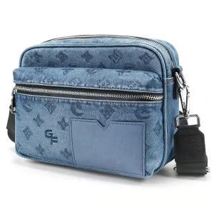 Denim Leather Waist Bag Men Black Fanny Pack Male Multifunction Crossbody Chest Bag Travel Bag
