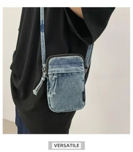 Denim Small Chest Sling Mobil Phone Messenger Bag Stylish Cellphone Holder Organizer Adjustable Unisex Retro Crossbody Pouch Bag