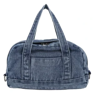 Denim Travel Bag Vintage Blue Canvas Duffle Bag With Adjustable Shoulder Strap Durable Large Capacity Weekender Bag Carry On Bag