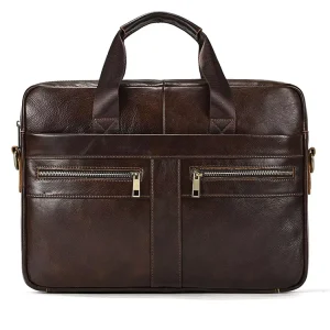 Design Business Laptop Waterproof Genuine Leather Hard Briefcase Coffee Men’s Laptop Bag