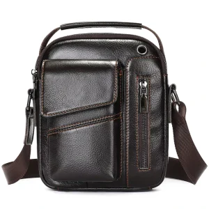 Designer Genuine Leather Men’s Side Bag Male Small Handbag Messenger Crossbody Bag Men Leather Men’s Shoulder Bag