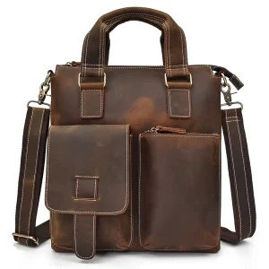 Designer Genuine Leather Tote Bags Retro Cowhide Shoulder Bag Vintage A4 Messenger Bags Men Crazy Horse Leather Briefcase