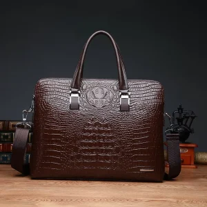 Designer Men’s Bags PU Leather Crocodile Pattern Men’s Messenger Bag Double Zipper Waterproof Men’s Briefcase Sacoche Homme