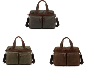 Designer Men’s Vintage Style Canvas Briefcase Light Luxury Crossbody Shoulder Bag with Large Capacity Multifunctional