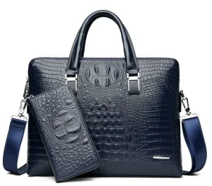 Designer PU Crocodile Pattern Men’s Hand Bags with Wallet Stylish Luxury Man Business Briefcase