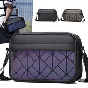 Doje Fashionable Waterproof Luxury Durable Lightweight Single Shoulder Crossbody PU Messenger Bag Diamond Grid Laser Style Men’s