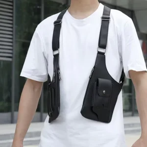 Double Shoulder Strap Multi Pocket Outdoor Anti Theft Fishing Bag Waterproof PU Multi Purpose Men Crossbody Bag