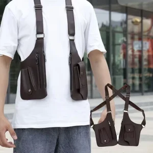 Double Shoulder Strap Multi-Pocket Outdoor Anti-Theft Fishing Bag Waterproof PU Multi-Purpose Men’s Crossbody Bags
