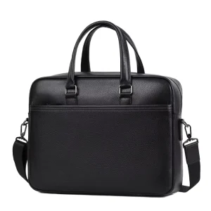 Double Zipper Briefcase Leather Men’s Bag 14 Inch Computer Large Capacity Portable Layer Cowhide Single Shoulder Laptop Bag