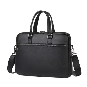Double Zipper Briefcase Leather Men’s Bag 14 Inch Computer Large Capacity Portable Layer Cowhide Single Shoulder Laptop Bags