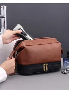 Double-layer PU Men’s Toiletry Bag, Portable Large-capacity Hand-held Cosmetic Storage