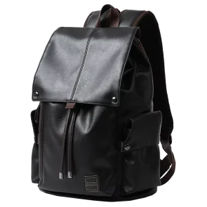 Drawstring Waterproof PU Leather Bags for Men Fashionable Original Design Men’s Leather Backpack