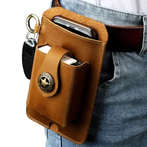 Drop Shipping Crazy Horse Leather Cow Hide Men Vintage Genuine Full Grain Leather Waist Bags Cellphone Belt Bag