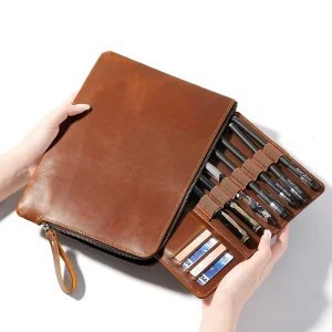 Drop Shipping Vintage Retro Men’s Crazy Horse Genuine Cow Leather Man Clutch Casual Zipper Underarm Bag Pocket Clutch Bag
