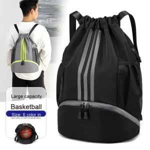 Dry Wet Separation Drawstring Backpack with Polyester Lining for Sports Professional Men’s Basketball Gym Drawstring Bag