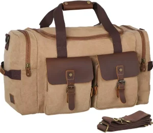 Duffel Bag Travel Weekender Luggage Bags for Men Women Overnight Carry on Gym Bag With Shoes Compartment Brown