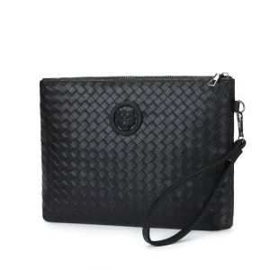 Durable Clutch Large Capacity Long Wallet Soft PU Woven Business Envelope Men Purse Gift Custom Logo Leather Handbags