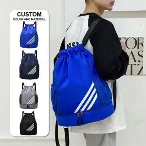 Eco Friendly Blue Men’s Drawstring Gym Bag Football Basketball Custom Sports Backpack Bag for Boys