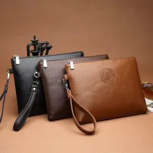 Envelope Bag Casual Men’s Handbag PU Soft Leather Men’s Bag Mobile Phone Bag Large Capacity Wallet
