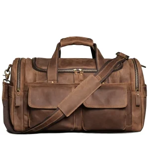Europe and the United States Retro Crazy Horse Leather Portable Duffel Bag Leather Men’s Crossbody Bag Short Trip Travel Bag