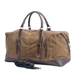 European American Large-Capacity Men’s Portable Travel Bag Casual Canvas Imitation Leather Crossbody Luggage Zipper Fitness