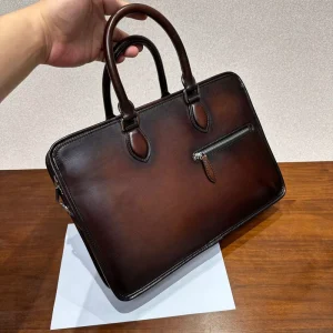 European American Men’s Briefcase High End Vintage Large Capacity Genuine Leather Handbag Imported Calfskin Traditional