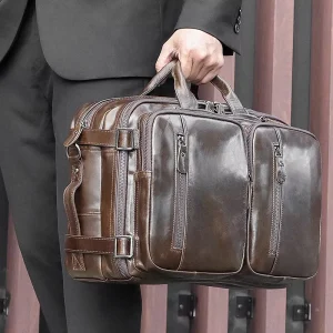 European American Retro Genuine Leather Men’s Soft Bag Laptop Waterproof Business Style