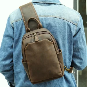 European American Retro Leather Men’s Casual Travel Satchel High-end Fashion Shoulder Crossbody Chest Bag