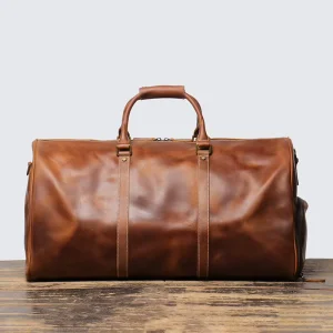 European American Retro Men’s Casual Travel Bag Top Layer Cowhide Large Capacity Hand Held Real Genuine Leather Duffel Bag