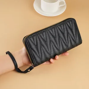 European American Retro PU Large Capacity Zipper Wallet for Ladies Fashionable Handheld Mobile Phone Coin Purse Men’s Handbags