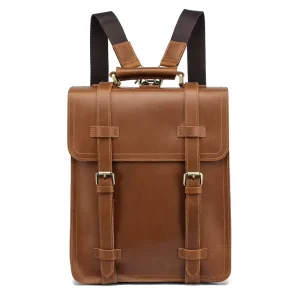 European American Vintage Crazy Horse Genuine Leather Men’s Waterproof Zipper Travel Backpack Convertible Rucksack Shoulder Bags