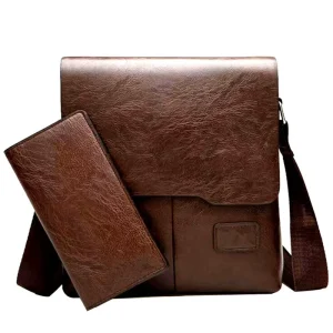 European and American Men’s Shoulder Bag Business Casual Retro Trend PU Leather Large Capacity Messenger Bag