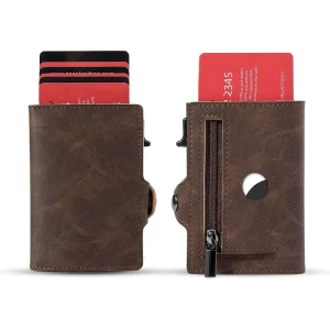 Everyday Carry RFID Blocking Men’s Large Capacity Button Zipper Cash Clip Coin Bag Automatic Pop up Card Holder Wallet tracker