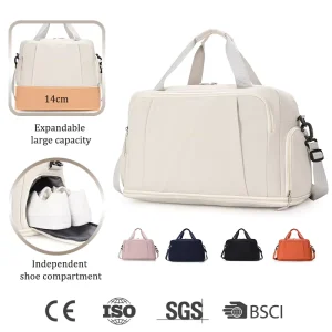 Expandable Waterproof Travel Gym Bag Ultra-lightweight Polyester Weekender Large-capacity Bag with Shoe Compartment