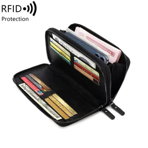 FSW295 Women Wallet Large Leather Zip Around Card Holder Organizer RFID Ladies Travel Clutch Wrist Bag