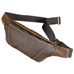 Factory Crazy Horse Wallet Men Genuine Leather Money Clip Belt Crossbody Waist Bag