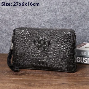 Factory Crocodile Pattern Men’s Large Capacity Handbag with Double Zipper Password Lock Long Wallet for Business Use