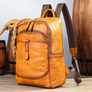 Factory Custom Hunter Genuine Leather Large Capacity Luxury Men’s Laptop & Camera Backpack for Travel