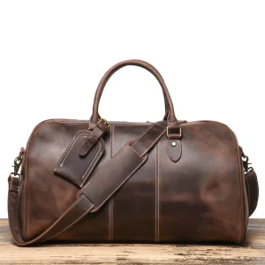 Factory Custom Logo Men Bag Leather Duffle Bag Weekend Leather Overnight Bag for Men