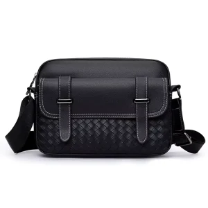 Factory Custom Logo Men’s PU Leather Shoulder Crossbody Bag Small Sling Messenger Business Casual Woven Style