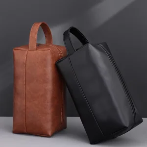Factory Custom Men’s PU Leather Hand held Travel Organizer Large Capacity Foldable Portable For Makeup Bag