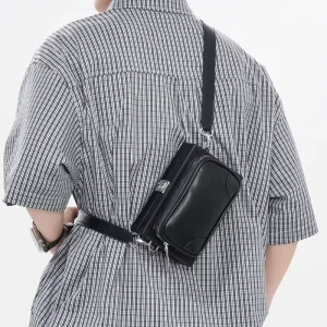 Factory Custom Rigid Shell Front Pocket Men Crossbody Sling Bag Metal Lock Square Shoulder Bag for Short Travel Daily Errands