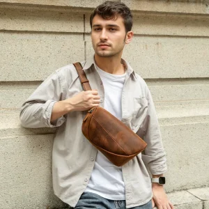 Factory Custom Special Cow Leather Crossbody Shoulder Bag Men’s Urban Simplicity Zipper Closure Wear Resistant Chest Bag