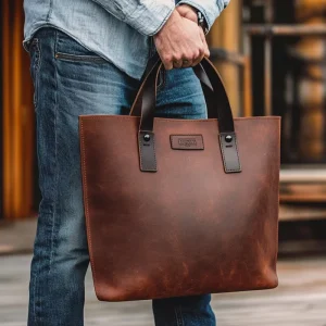 Factory Customize Genuine Leather Handbag Custom Men’s Large Capacity Tote Bag