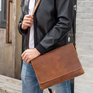 Factory Direct Genuine Leather Vintage Crazy Horse Men’s Waterproof Durable Shoulder Messenger Crossbody Bag