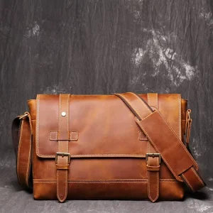 Factory Direct Men’s Women’s Crossbody Shoulder Messenger Bag Genuine Leather Crazy Horse Large